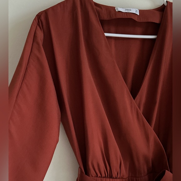 Mango Rust Wrap Midi Dress Long Sleeve Belted — Size S - Picture 9 of 14